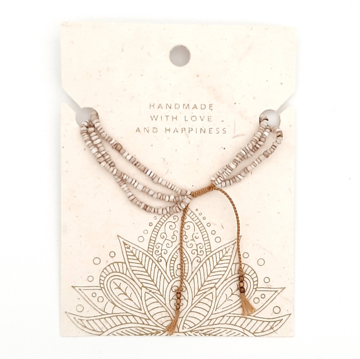 Armband | Bonda | Wit - oude Bonda-glaskralen, 3 snoertjes, gebroken wit