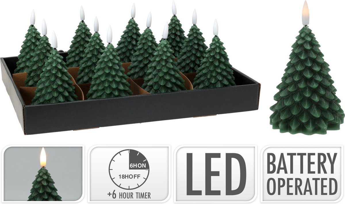 Home & Styling Kerst - Ledkaars kerstboom 11cm - LED - Donkergroen