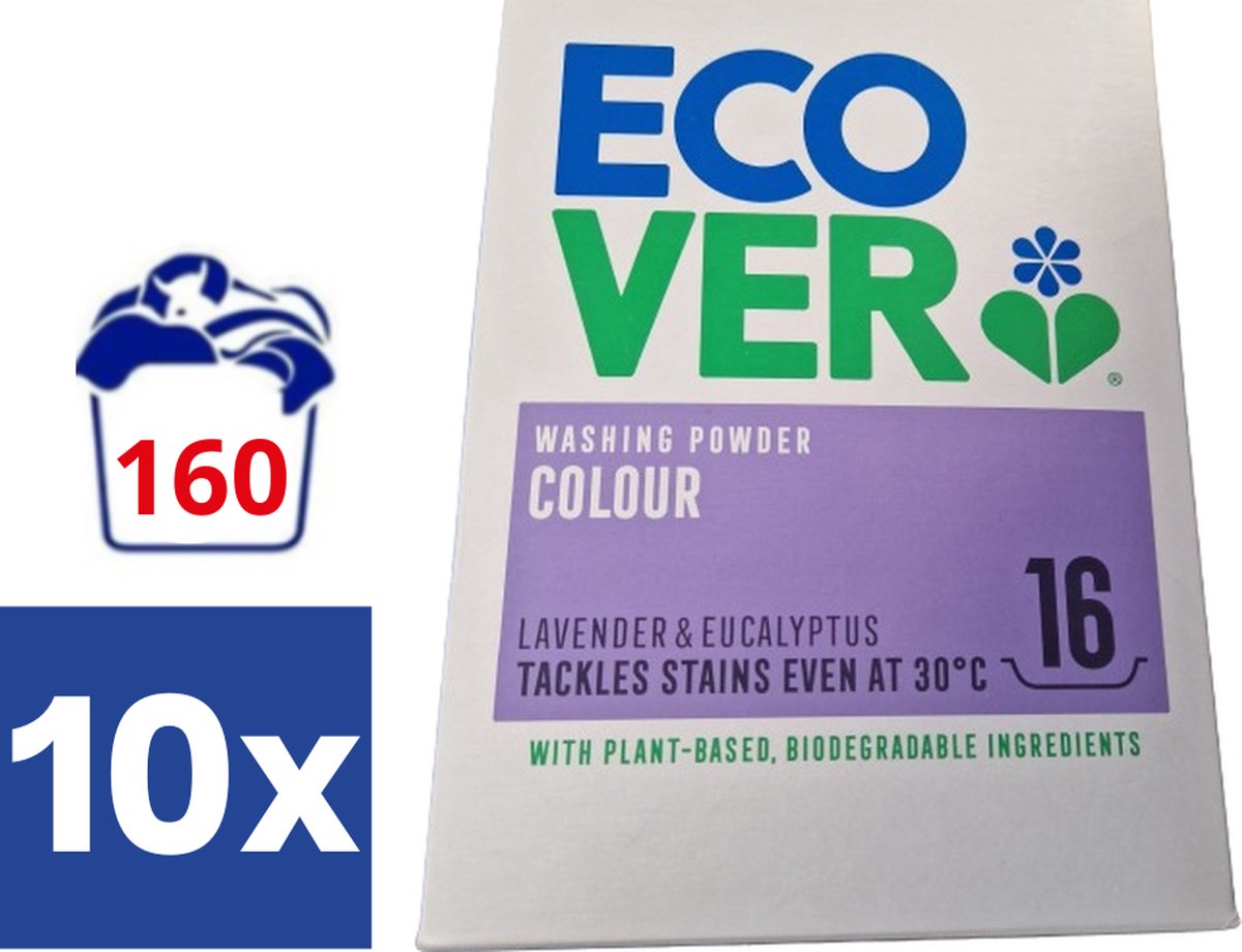 Goedkoopste Ecover Waspoeder Color Lavendel & Eucalyptus - 10 x 1.2 kg (160 wasbeurten