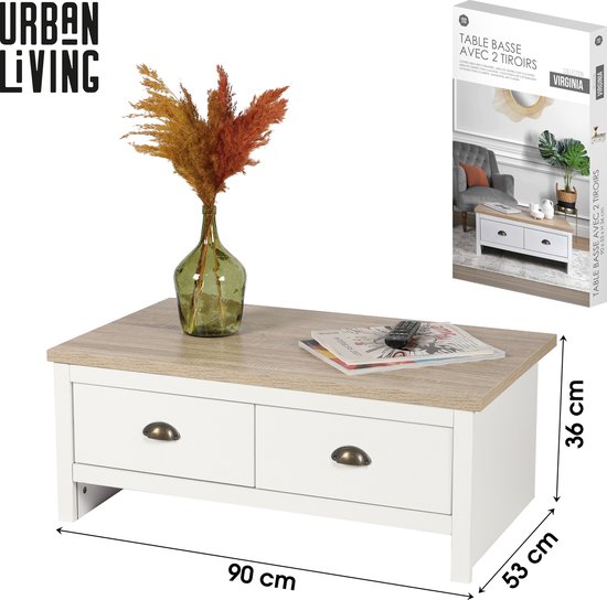 "VIRGINIA" TABLE BASSE AVEC 2 TIROIRS DESIGN COLONIAL 90X53XH36CM