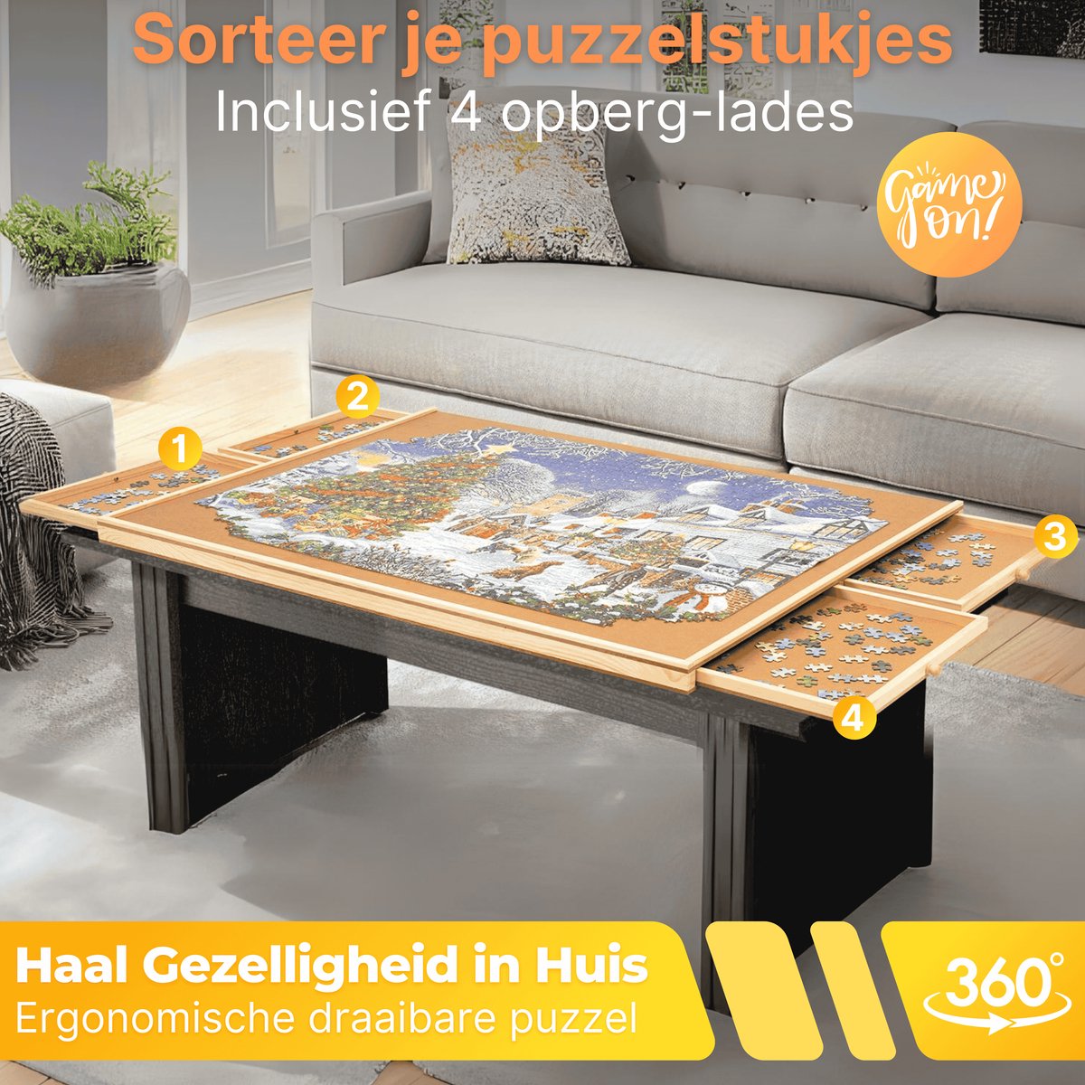 Relaxdays puzzeltafel, 6 lades, puzzels tot 1500 stukjes, hout & stof, inklapbare puzzelplaat