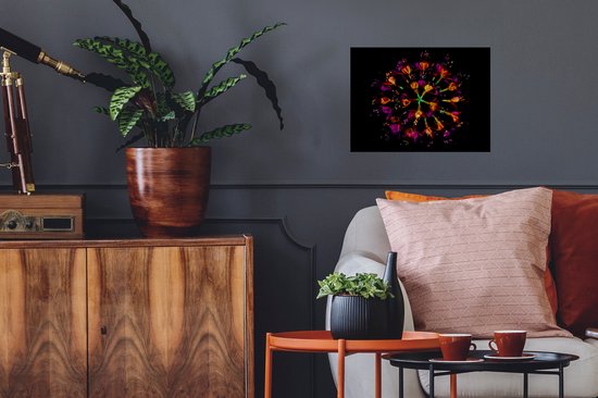 Muurstickers - Sticker Folie - Bloemen - Oranje - Roze - Zwart - 40x30 cm - Plakfolie - Muurstickers Kinderkamer - Zelfklevend Behang - Zelfklevend behangpapier - Stickerfolie