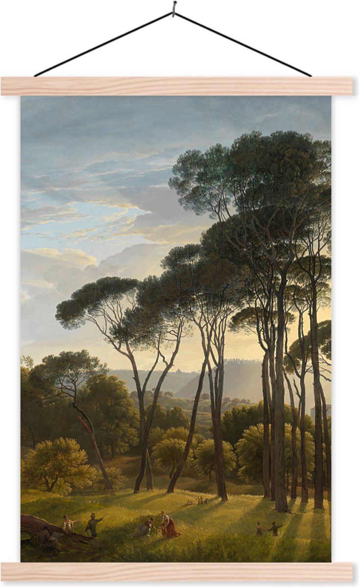 Posterhanger incl. Poster 40x60 cm - Schoolplaat - Italiaans landschap met parasoldennen -