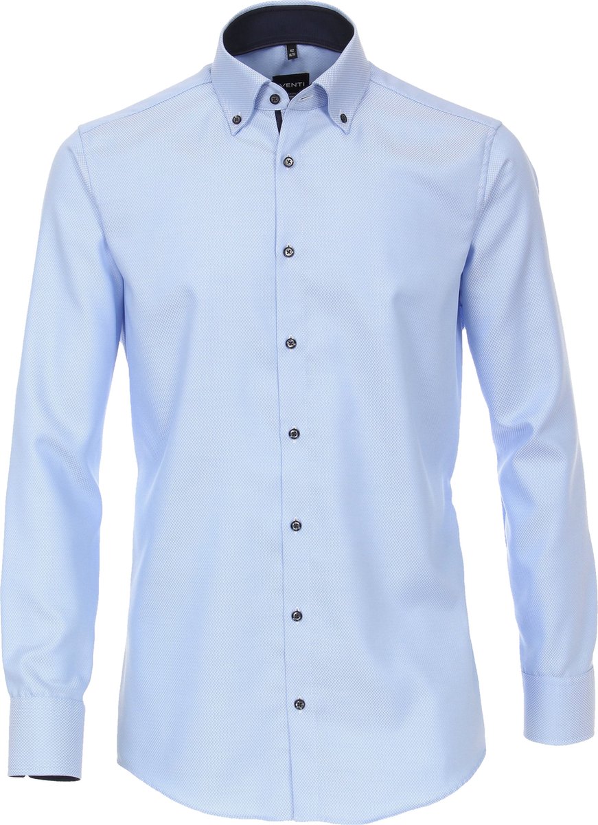 VENTI modern fit overhemd - dobby - blauw - Strijkvriendelijk - Boordmaat: 36