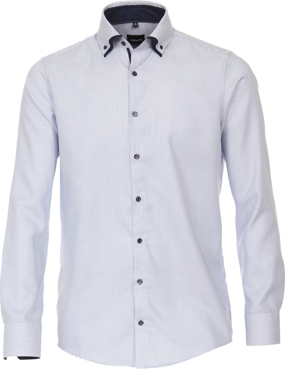 VENTI modern fit overhemd - dobby - blauw - Strijkvriendelijk - Boordmaat: 38