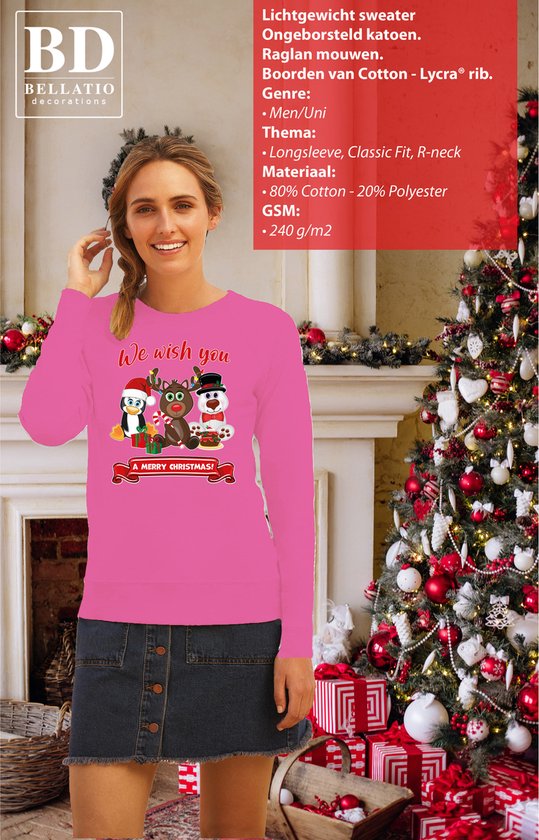 Mauvais pull/pull de Noël pour femme - Nous vous souhaitons - rose - Animaux de Noël - Cadeau de Noël XXL
