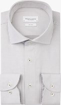 Profuomo slim fit heren overhemd - mouwlengte 72 cm - dobby - olijfgroen met wit gestreept - Strijkvriendelijk - Boordmaat: 40