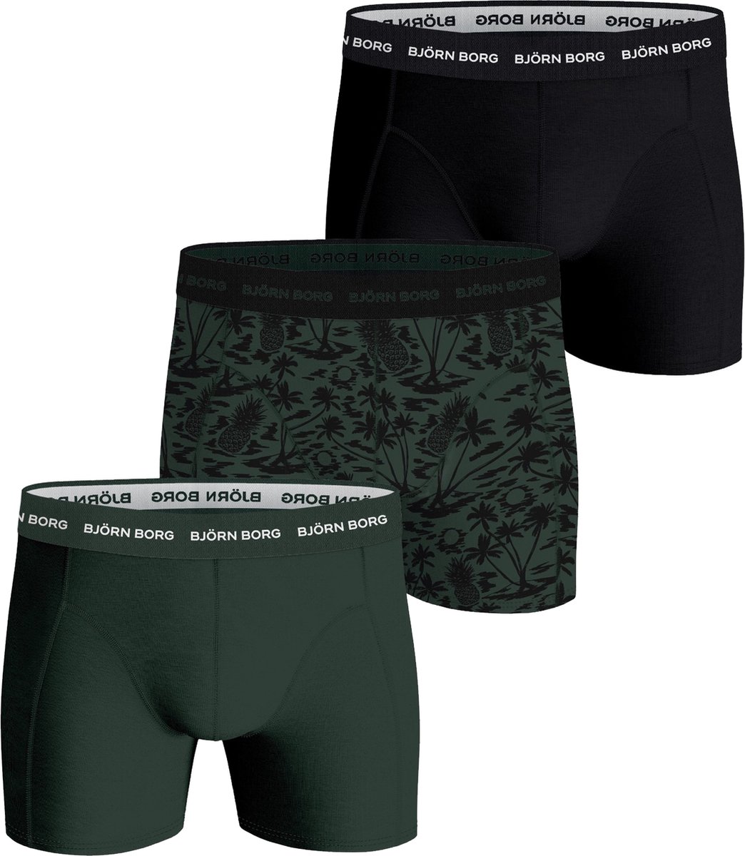 Björn Borg Cotton Stretch Boxershort Heren - Zwart/Groen - 3 stuks - Heren onderbroeken - Katoenen Boxer