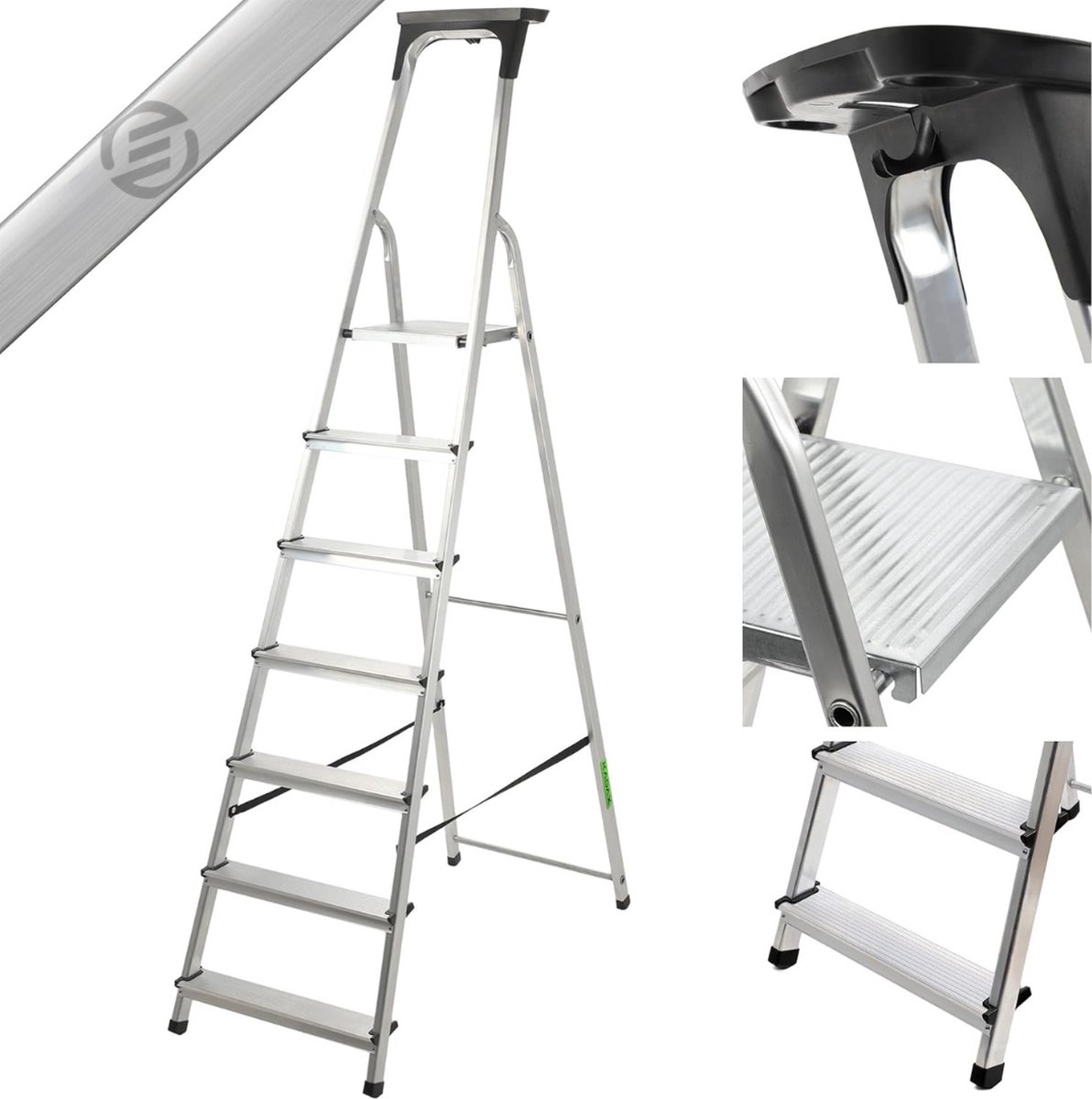 Equivera Huishoudtrap 7 Treden - Keukentrap - Huishoudtrap - Trapladder - Professionele Trap - Inklapbaar - 7 Treden