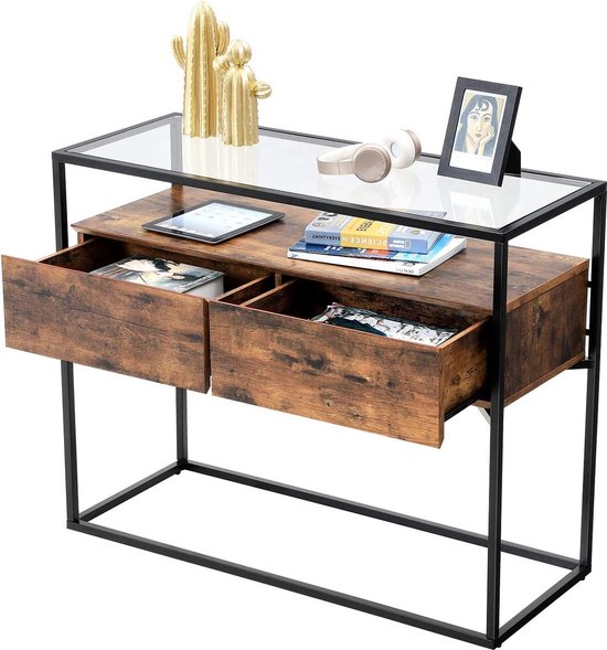 Industriële 3-Laagse Consoletafel Rustieke Bank Bijzettafel Met Opbergplank X Ontwerp Boekenplank Bruin