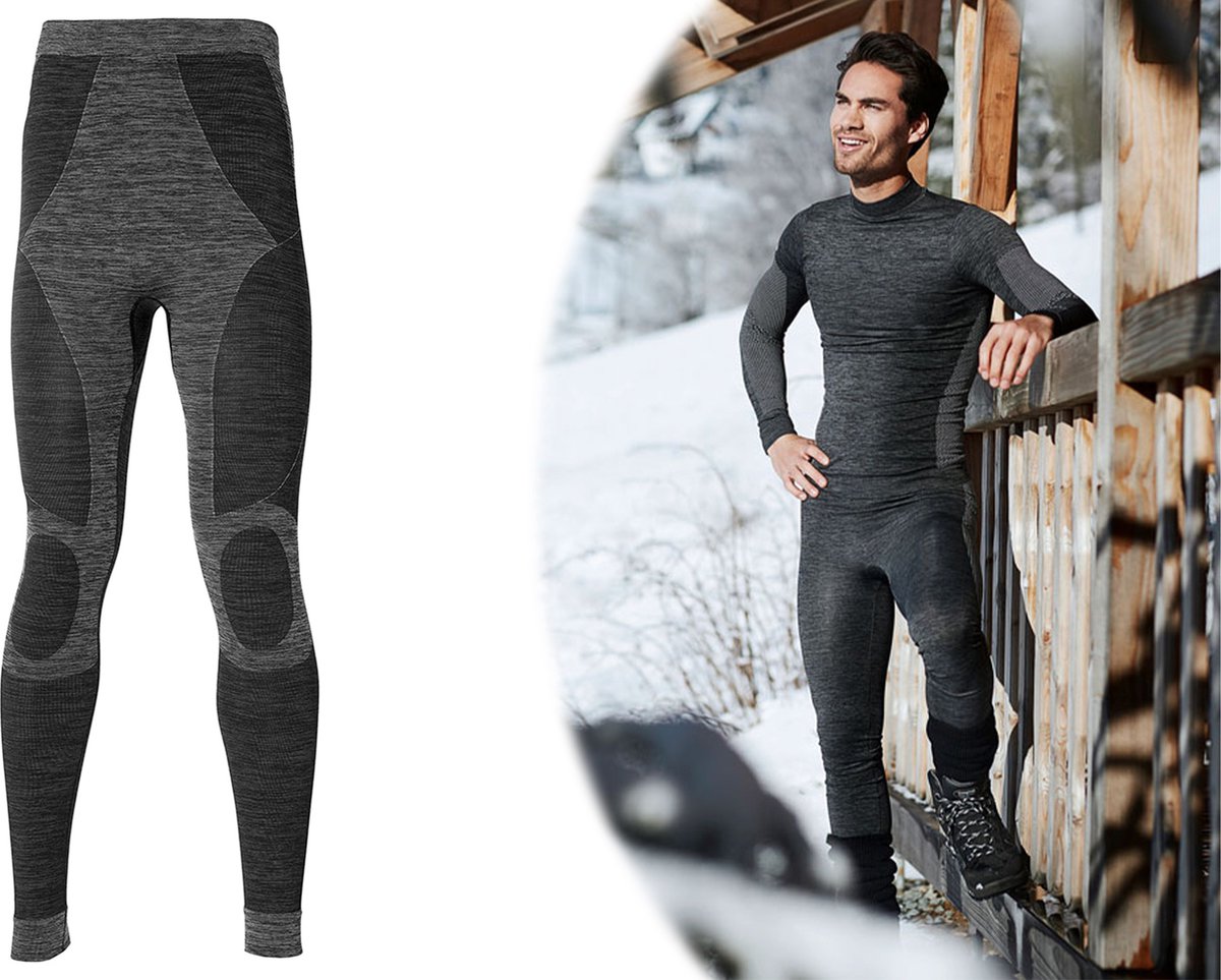 Thermo broek ondergoed lang voor heren zwart melange - Wintersport kleding - Thermokleding - maat XL (54)