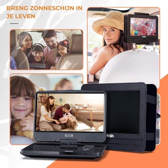 Draagbare DVD Speler - Auto - Met Scherm - Voor Onderweg - 10,5 Inch Draaibaar Scherm - Inclusief Hoofdsteun Houder - USB Aansluiting - Zwart van Thuys — afbeelding 5