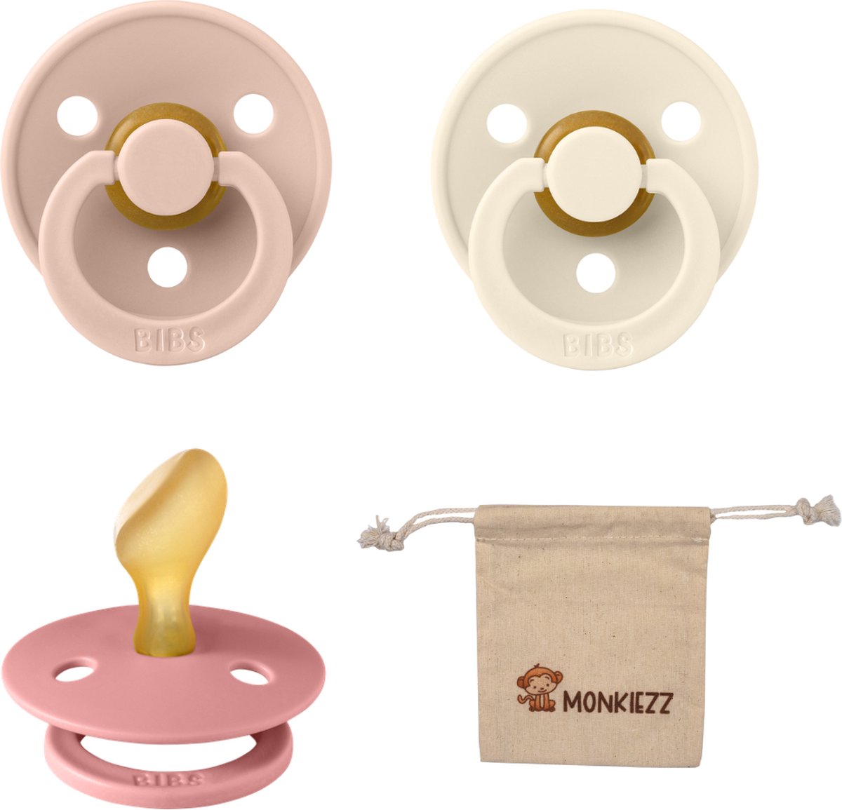 Goedkoopste Bibs Dental fopspenen Anatomical 6-18 maanden- Set 3 stuks- Ivory, Blush, Dusty Pink Monkiezz speenzakje - orthodontisch- Anatomisch- Maat 2