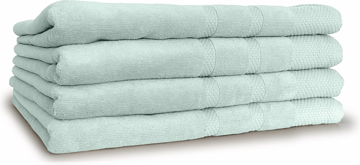 LINNICK Diamond Velours Handdoeken Set - Set van 4 - Douchelaken 70x140cm - Badlakens - Handdoeken - 550 gr/m2 - 100% Katoen - Soft Green
