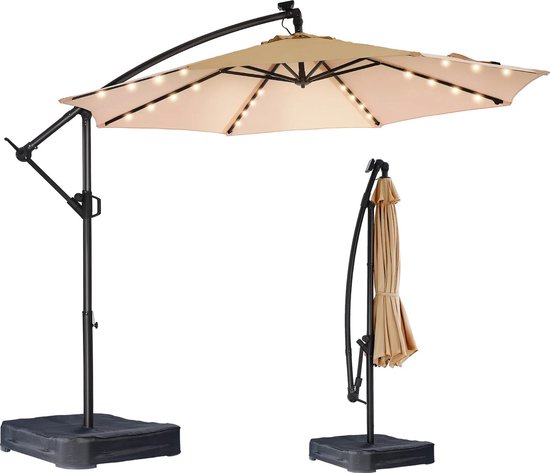 Mygroot - Parasol flottant - Pied de parasol - Avec Éclairage LED - 305cm - Ajustable - Anthracite/beige