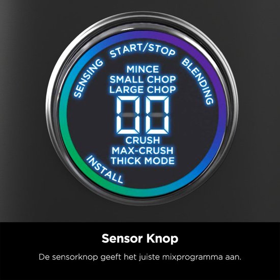 Close-up van een Ninja sensor knop met een digitaal display.