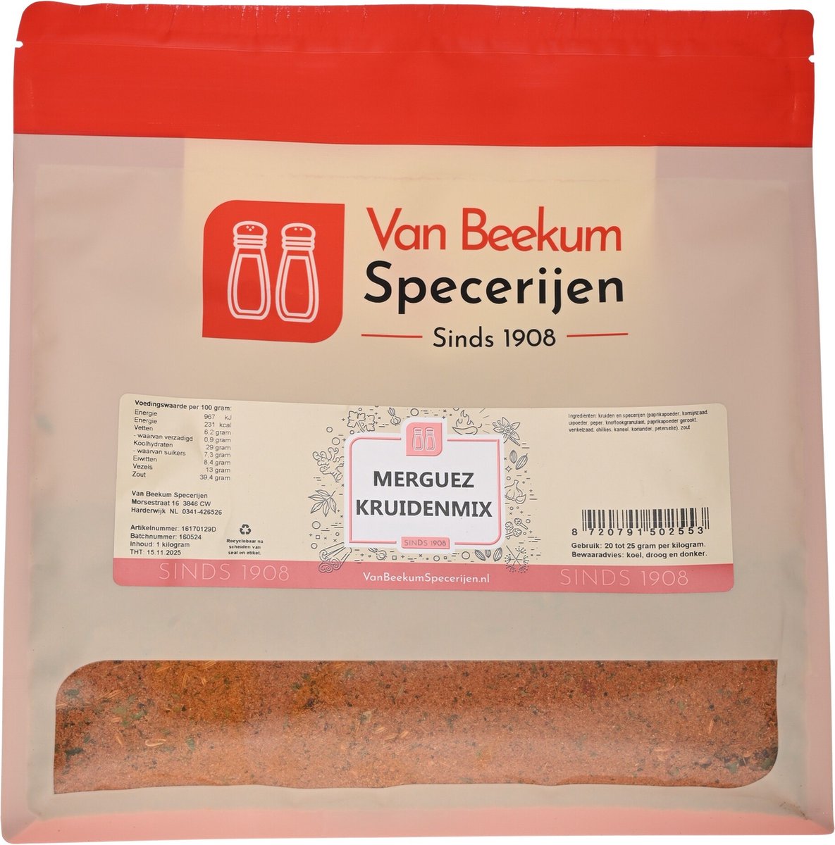 Goedkoopste Van Beekum Specerijen - Merguez Kruidenmix - 1 kilo (hersluitbare stazak