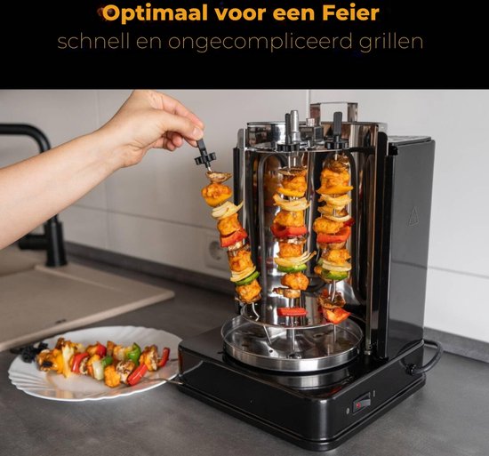 DVG 3006 CB - Verticaal Multigrill - 1400 Watt Met Roterend Spit En Indicatielampje - Inclusief Accessoires - Zwart van Merkloos — afbeelding 2