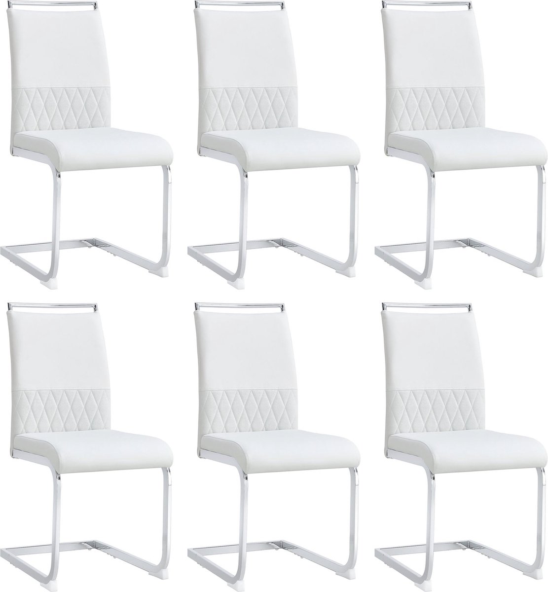 Merax Set van 6 Eetkamerstoelen – Wit met Zilver – Kunstleer en Linnen – Stoelen in Modern