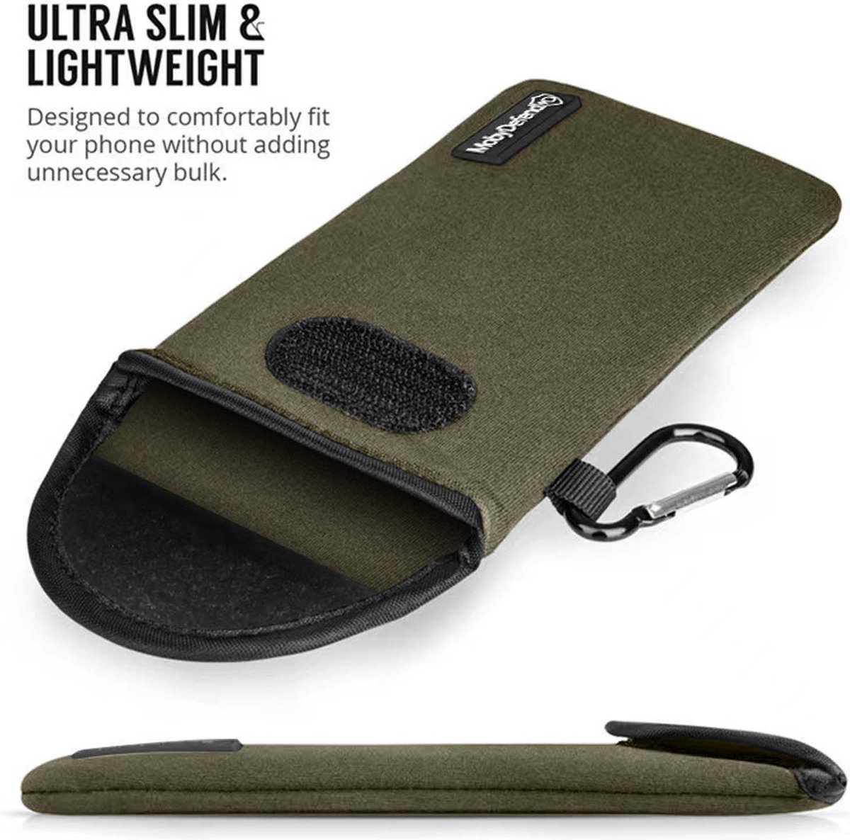 MobyDefend Hoesje - Geschikt voor Universeel Telefoon (17 X 8.5 CM) - Neopreen Pouch Met Karabijnhaak - Insteek - Riemlus - Groen — afbeelding 5