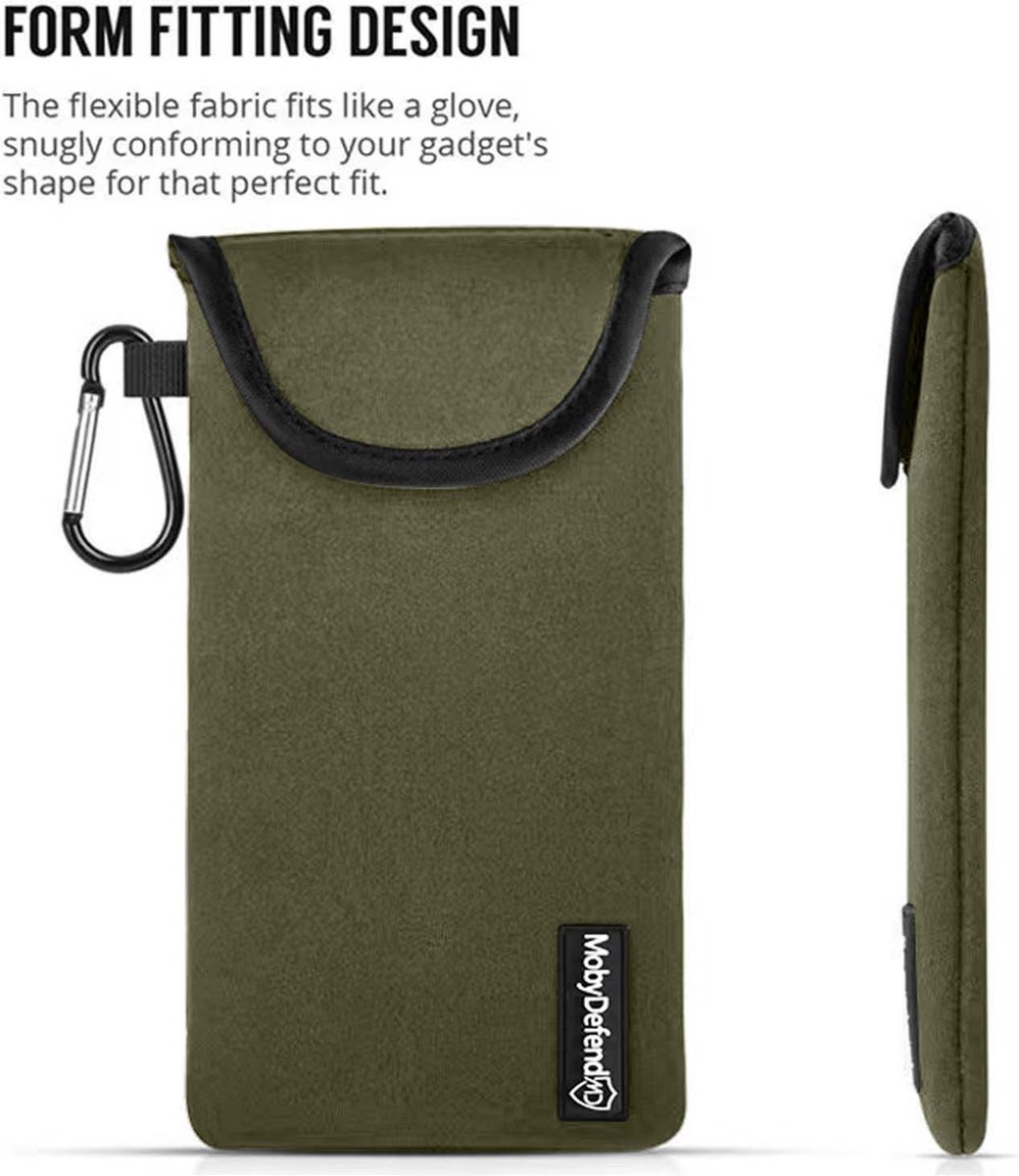 MobyDefend Hoesje - Geschikt voor Universeel Telefoon (17 X 8.5 CM) - Neopreen Pouch Met Karabijnhaak - Insteek - Riemlus - Groen — afbeelding 4