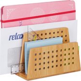 Relaxdays brievenstandaard bamboe - brievenbak 2 vakken - kantoor - sorteerrek A5 - hout