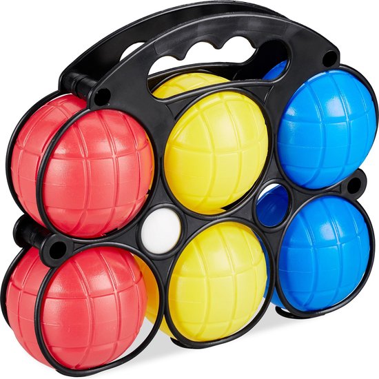 Relaxdays jeu de boules set - 6 ballen - kunststof - petanque spel voor  kinderen gekleurd | bol