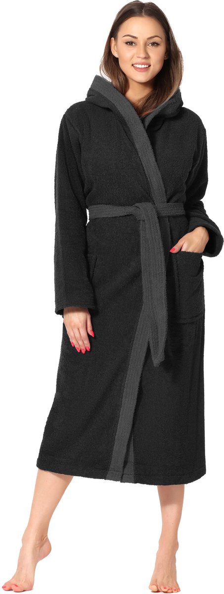 Ladeheid Dames met Capuchon - Wasmachine bestendig - 100% Katoen - Badstof - Zwart – M- LA