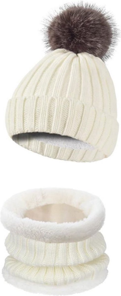 Winter Warm Fashion 3-delige set - Muts + Nekwarmer + Handschoenen - Dikke gebreide pompon, muts, losse handschoenen met touchscreen, sjaalset - Geschikt voor buitensportactiviteiten, beste geschenkset - Wit - 35*25*4 — cadeau in Mode & Accessoires - foto 2