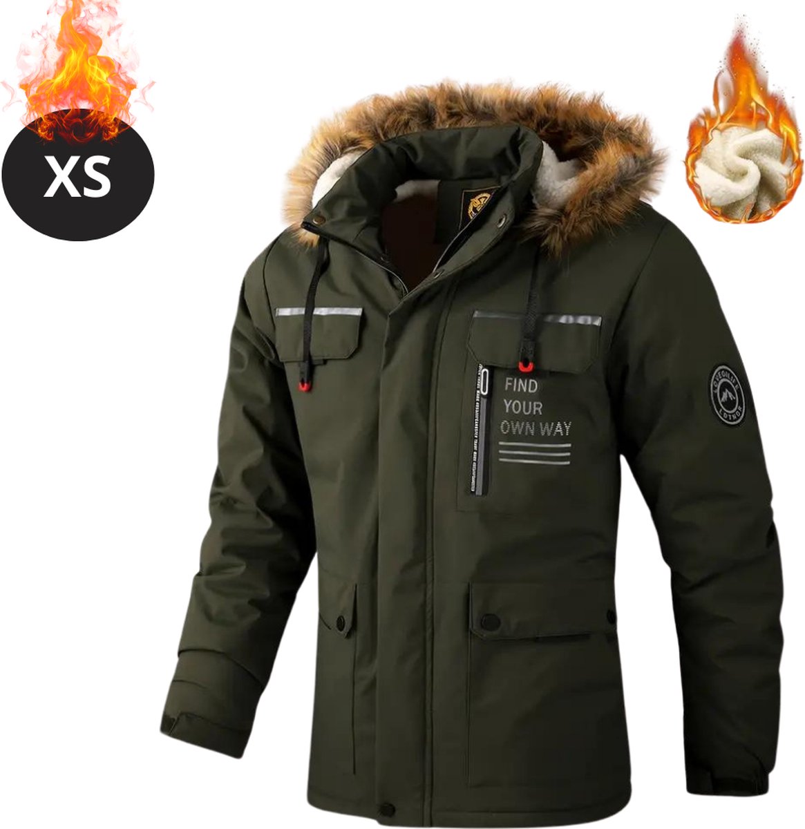 Nivard Winterjas Parka Heren Winter Jas Volwassen Stijlvol Met Capuchon Gewatteerde Jas – XS Legergroen