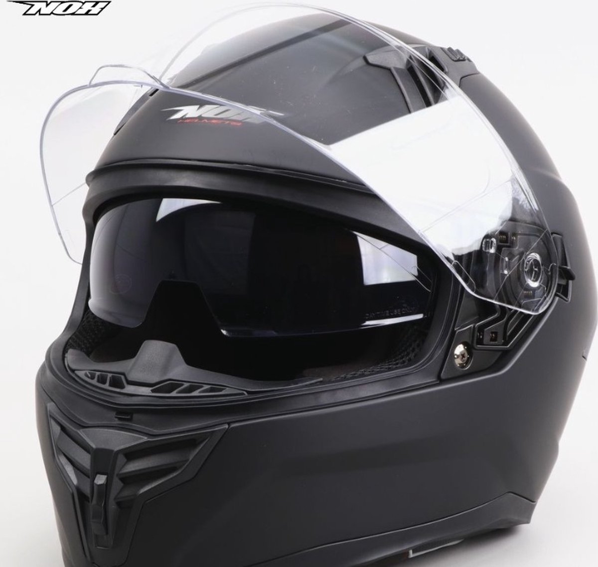 Nox N401 integraalhelm met ingebouwd getint zonnevizier - Matzwart - ECE 22.06 - Maat XXL = 62cm hoofdomtrek