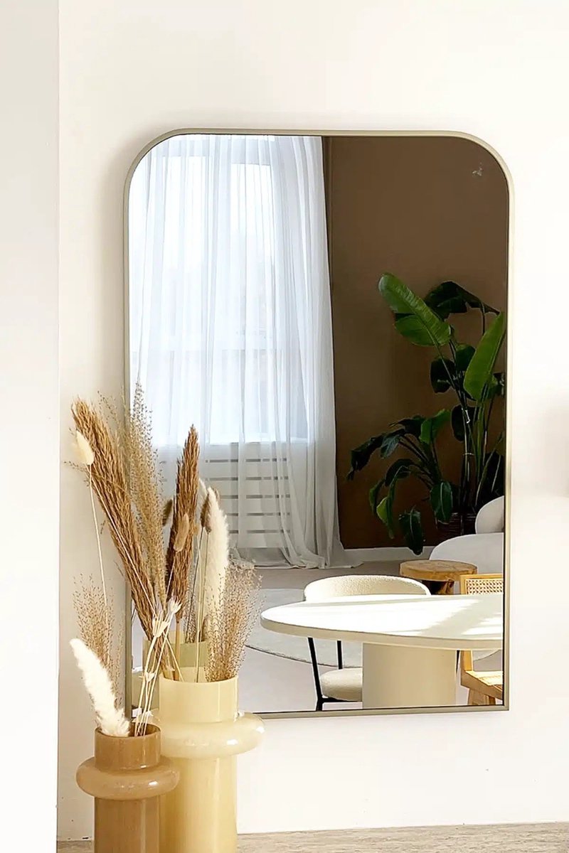 Nordic Style® Rechthoekige spiegel 90x60cm - Greige - Scandinavische Spiegels - Vierkant - Wandspiegel - Badkamerspiegel - Gangspiegel - Wand - Gang - Badkamer