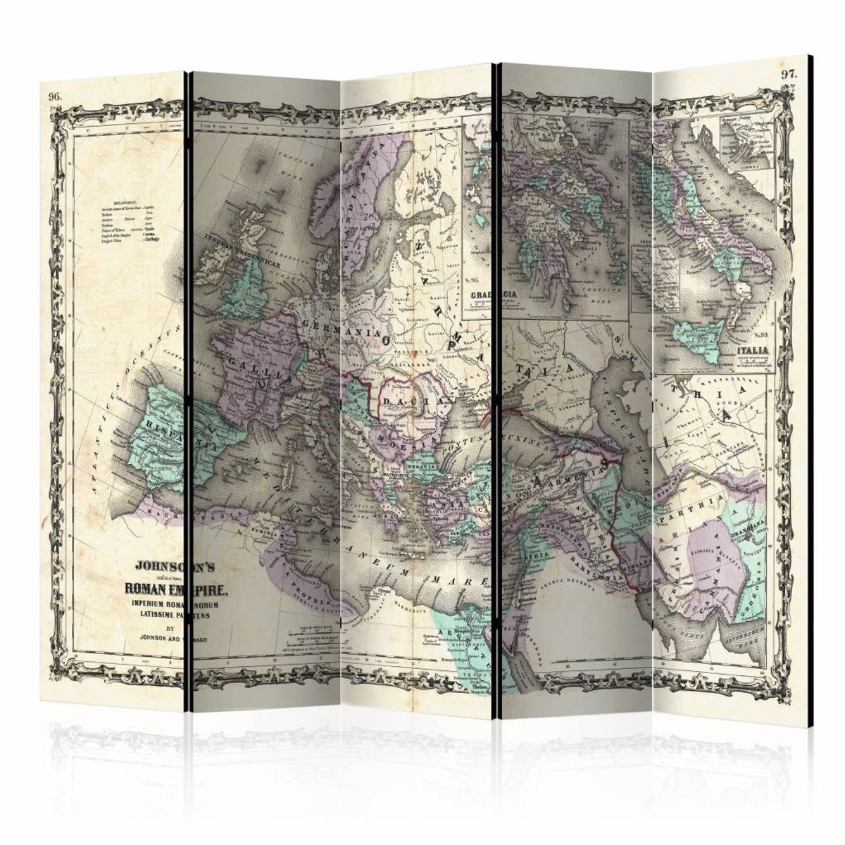 Vouwscherm - Johnson's Romeinse keizerrijk 225x172cm , gemonteerd geleverd, dubbelzijdig geprint (kamerscherm)