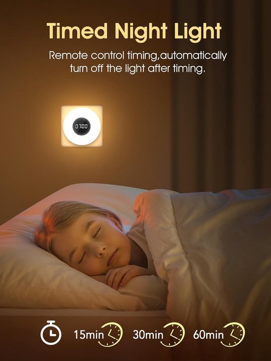 Nachtlampje 2 Stuks - Incl. Afstandsbediening - Nachtlamp voor in Stopcontact - 10 Helderheidsniveau - 3 Kleurentemperaturen - Lamp Dimbaar — afbeelding 2
