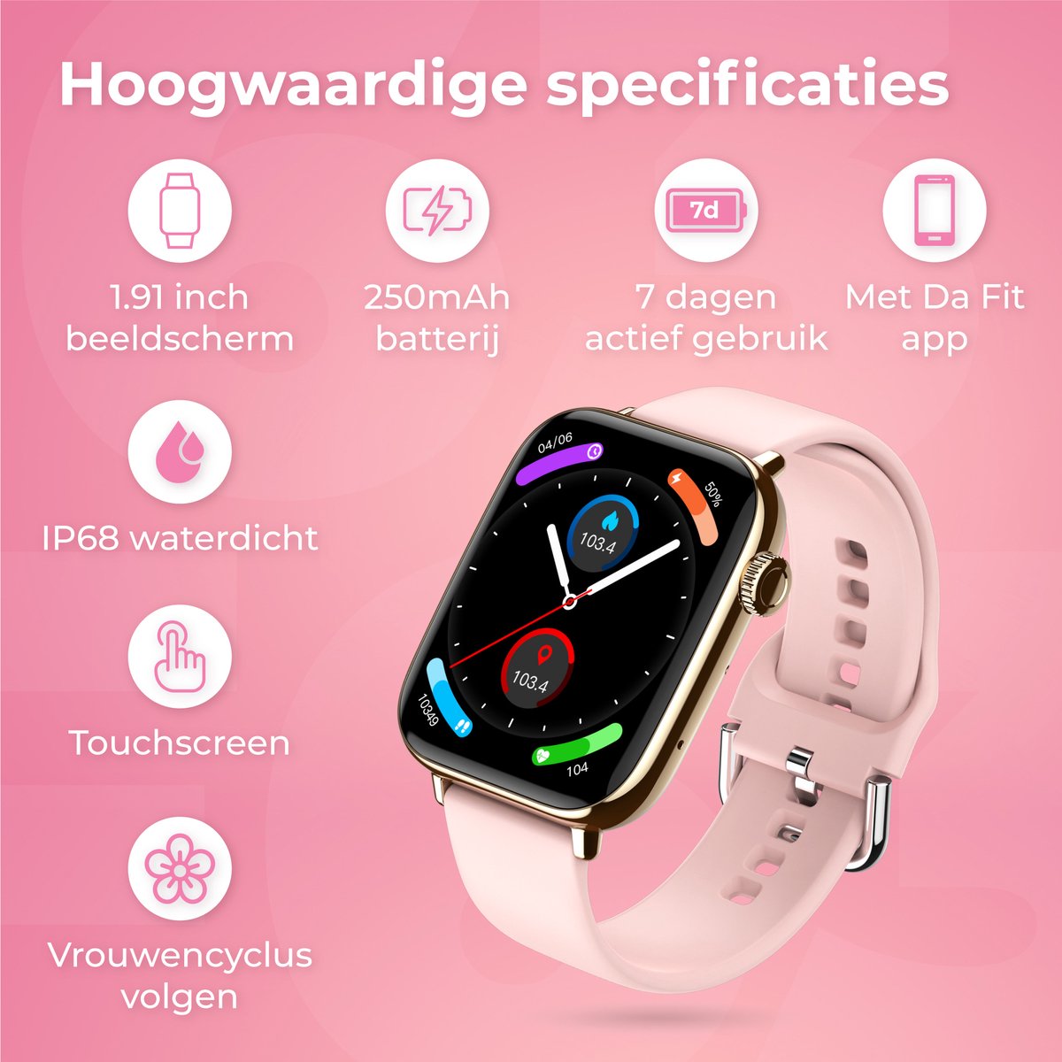 Afbeelding 3 van Nuvance Smartwatch Roze Goud IP68 Waterdicht met Bluetooth