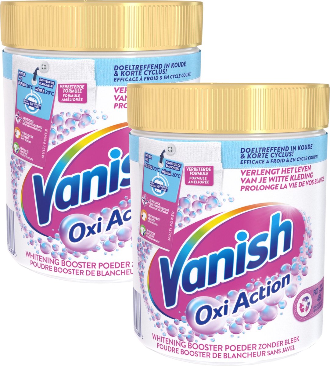 Goedkoopste Vanish Oxi Action Wasbooster Poeder - Vlekverwijderaar voor Witte Was - 2x1 kg - 66 Wasbeurten