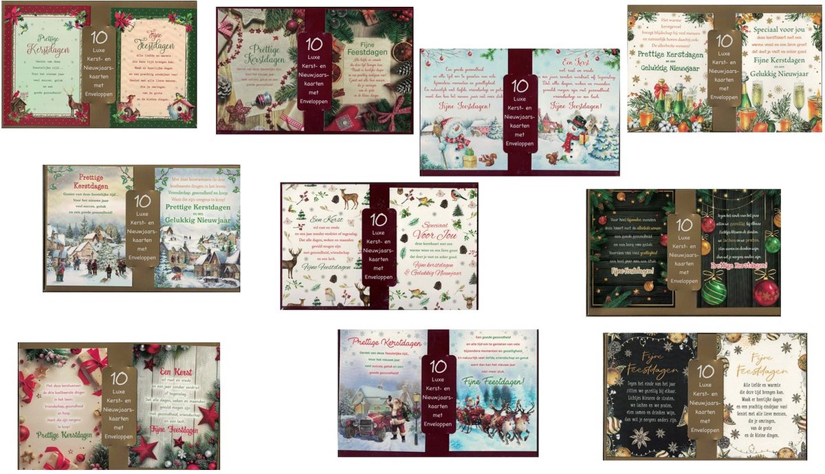 DDD cards 40 Kerst- en Nieuwjaarskaarten - Sentiment - 15x10cm - 4 x 10 dubbele kaarten met enveloppen - Geniet van de feestdagen - Kerstkaarten met tekst - set van4 x 10 - Bijzondere teksten voor warme feestdagen - Waardevolle nieuwjaarswensen