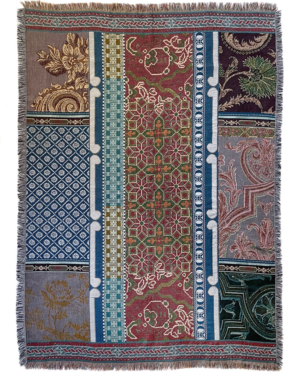 NIN-NIT -Paleis Het Loo - Royal Blanket - plaid - geweven deken - sprei - 100% geweven katoen - blauw - wit- roze - rood - roze - paars - bruin - multicolor - oranje - beige -groen - lila -160 x 220