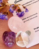 La Rosa Princesa Edelstenen set Gouden Driehoek Trommelstenen - Amethist - bergkristal rozenkwarts