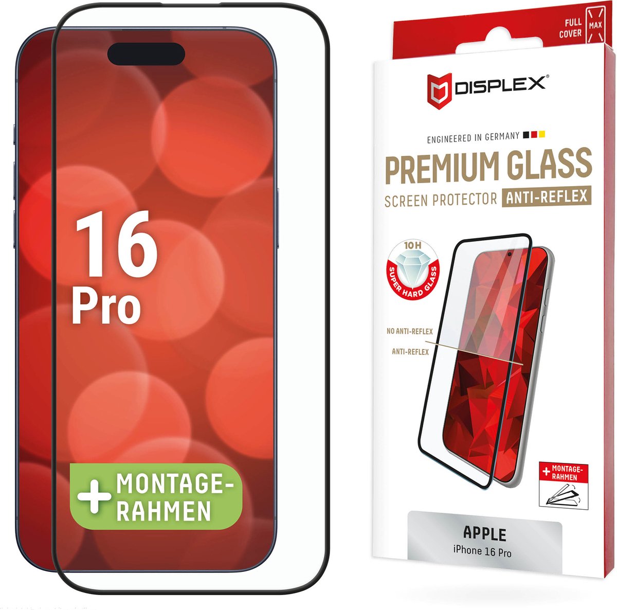 Displex Screenprotector Real Glass Full Cover geschikt voor Apple iPhone 16 Pro