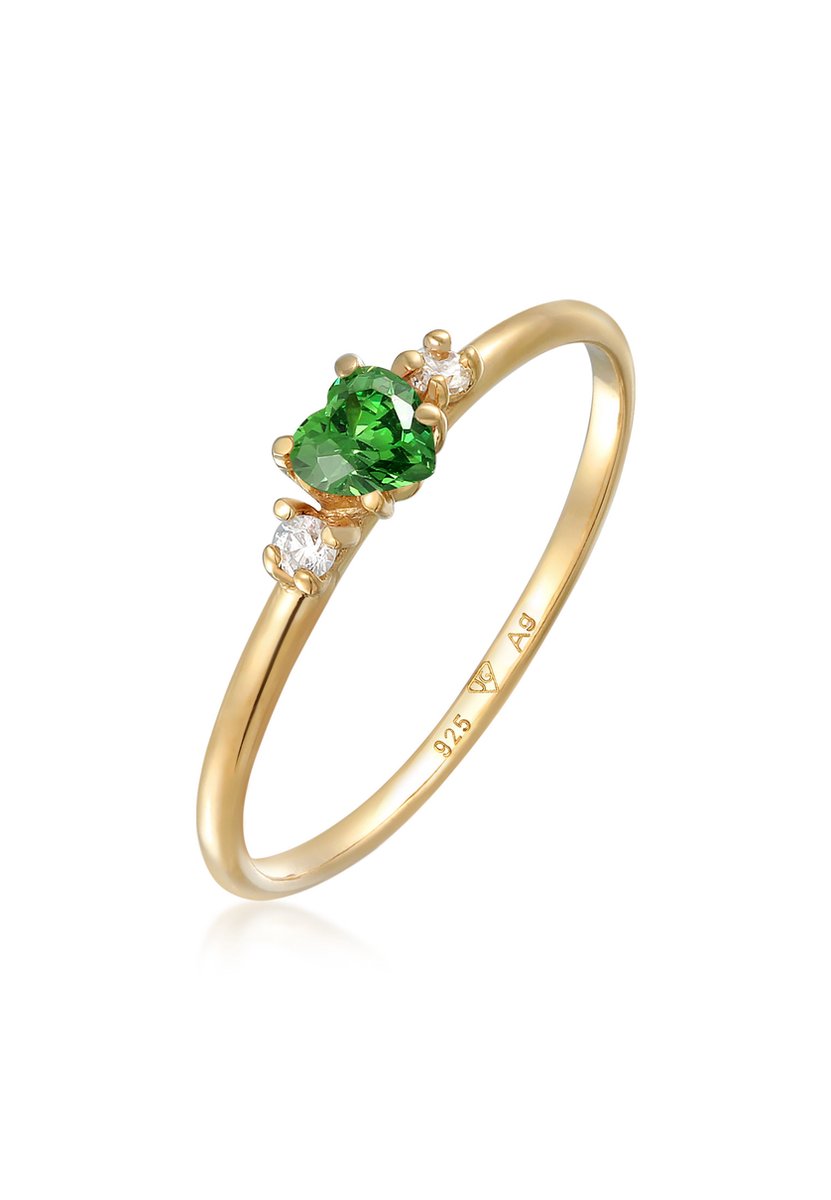 Elli - Ring - Herz Zirkonia Grün Liebe 925 Silber vergoldet - Dames