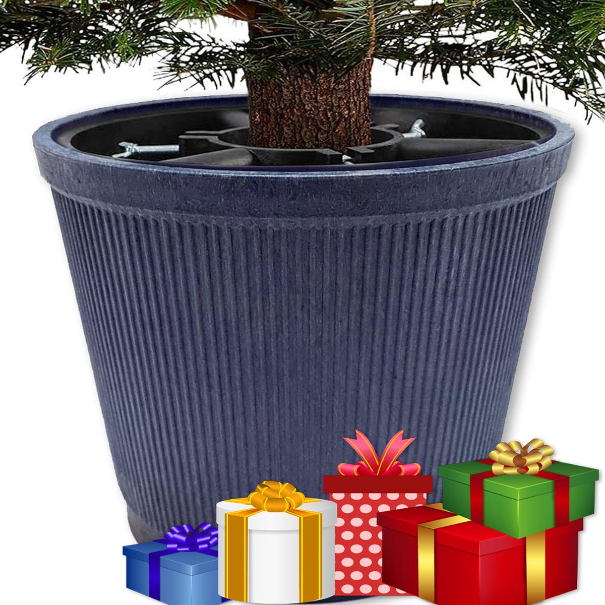 GoodGo Multifunctionele Kerstboomstandaard / (buiten) Bloempot. Inhoud 10 Liter in weerbestendig antraciet kunststof ( kerstboomvoet kerstboomstandaard kerstboomstander kerstboomhouder buitenbloempot)