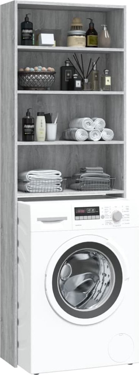 Wasmachine ombouw - Kast - Opbouwmeubel - Verhoger - Wasmachine meubel - Opbergkast - Hout - Grijs Sonoma
