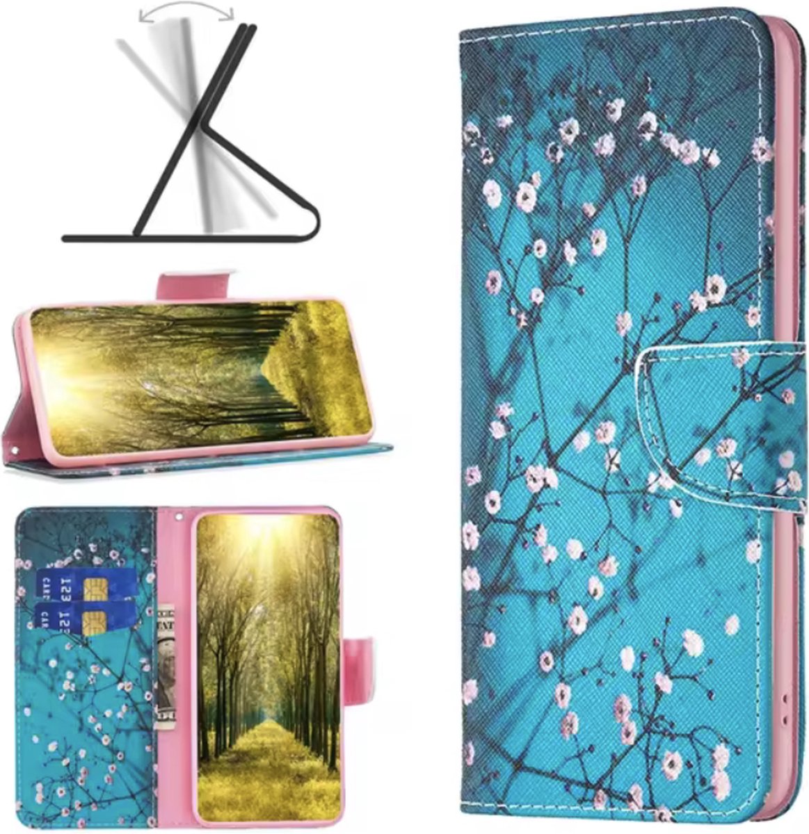CHPN - Telefoonhoesje geschikt voor Samsung Galaxy A20e - Bookcase voor Samsung A20e -Met Pasjeshouder - Bloemmotief - Boekmodel - Meerkleurig Blossom
