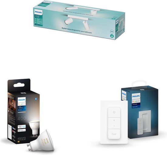 Spot en saillie Philips Idris - Pour salle de bain - IP44 - Wit - 2 points lumineux - Spots en Opbouw - Incl. Philips Hue White Ambiance GU10 et variateur