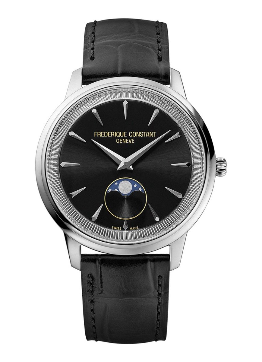 Frédérique Constant Moneta Moonphase FC-206B3S6 Horloge - Leer - Zwart - Ø 37 mm