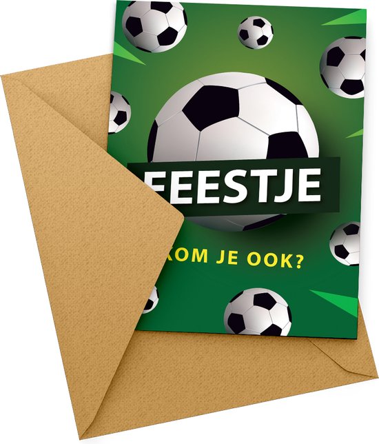 Uitnodiging kinderfeestje + Enveloppen 10 stuks - Thema Voetbal - Beschrijfbaar - Uitnodigingskaarten - Uitnodiging verjaardag - uitnodiging verjaardag feest - Uitnodiging kinderfeestje Jongen of Meisje - Uitnodiging feestje - uitnodigingen