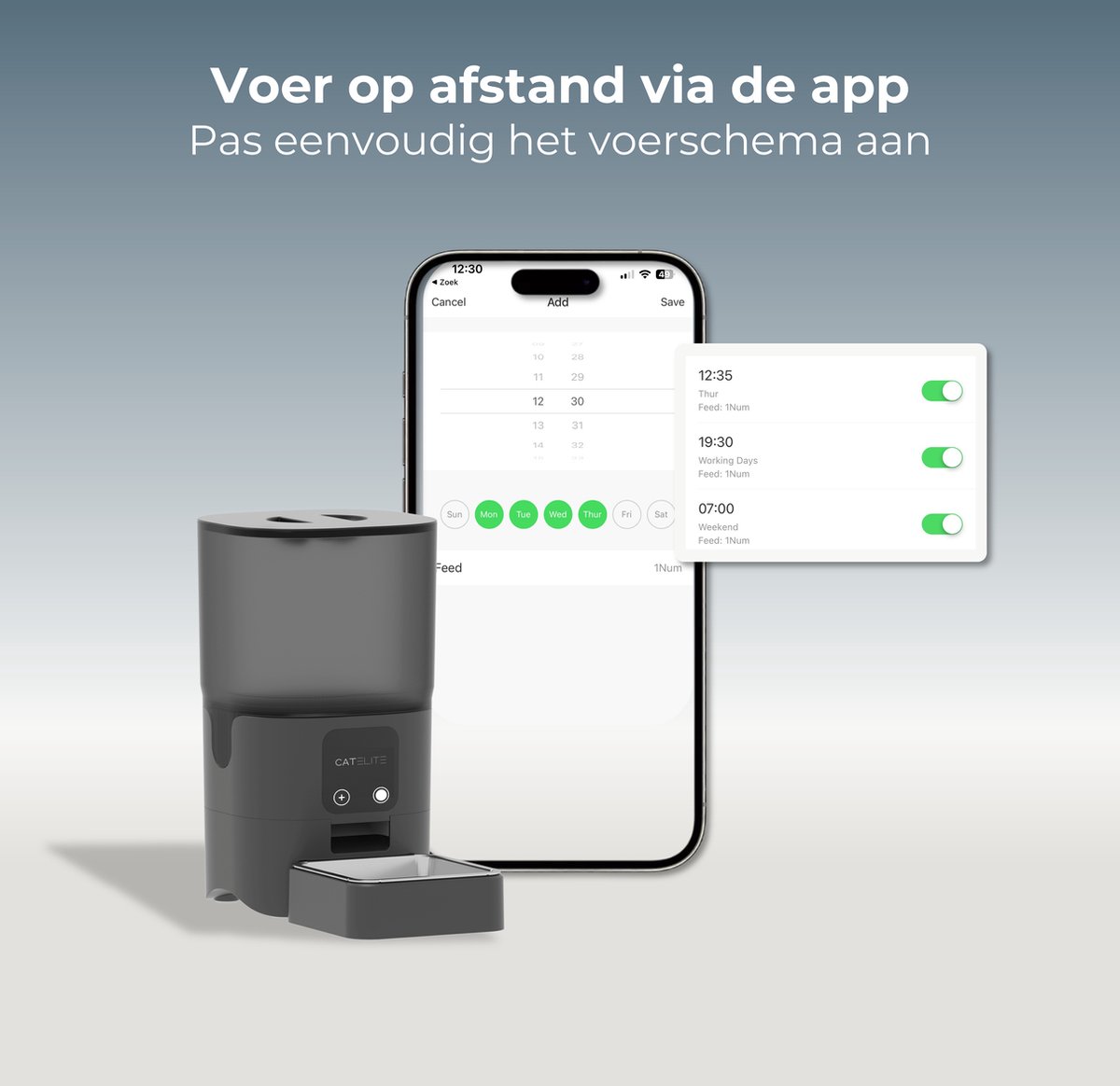 Afbeelding 3 van CatElite® - Automatische Voerbak Kat - 6L Voerdispenser RVS - Dual WiFi 5Ghz & 2.4Ghz - Voerautomaat Dispenser met Smart App - Voor droogvoer - Zwart