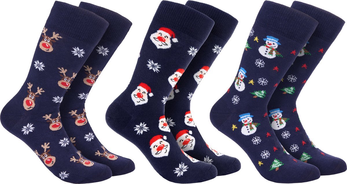 BRUBAKER 3 Paar Heren Kerstsokken - Grappige Katoenen Sokken met Kerstmotieven - Sneeuwman, Rendier en de Kerstman - Mannengeschenk Kerstmis - Een Maat EU 41-45