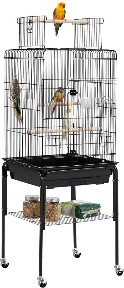 DD Papegaaienkooi - Grote Vogelkooi op Wieltjes - Grote Vogelkooien voor Binnen - 47 x 42 x 136cm
